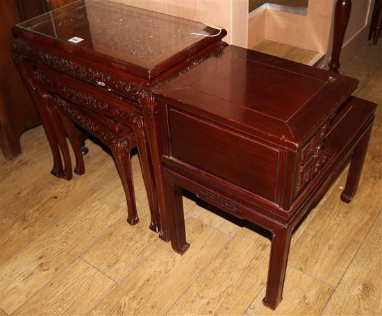 A graduated set of three Chinese hardwood tables, Communist era, W.67cm